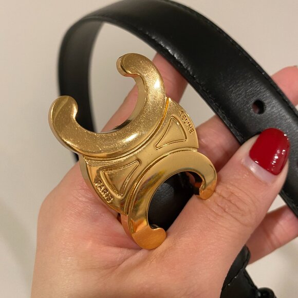 Celine Triomphe Gold Buckle Black Belt - Picture 3 of 7